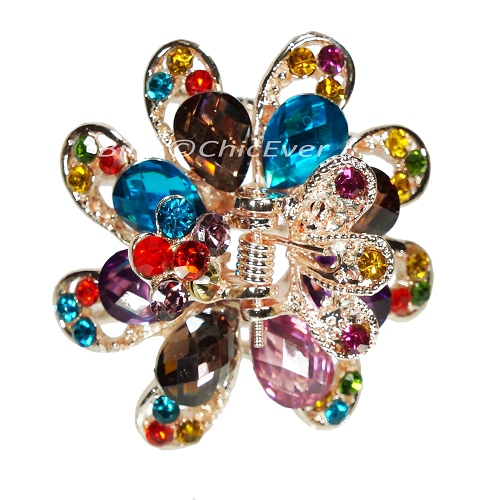 Haargreifer Blume Haarkneifer Haarklammer Metall & Strass bunt blau lila braun gold 5141 - zum Schließen ins Bild klicken